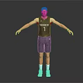 A Man in Blue Mavericks Number 1 Basketball Jersey and Shorts with Green Sneakers Standing Arms Outstretched Against Gray Background