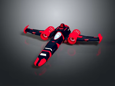 Futuristic Red And Black Spaceship Model With Sleek Wings And Engines 3d model