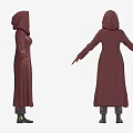 Dark Red Hooded Robe With Embroidered Details Long Sleeved Ankle Length Paired With Black Boots