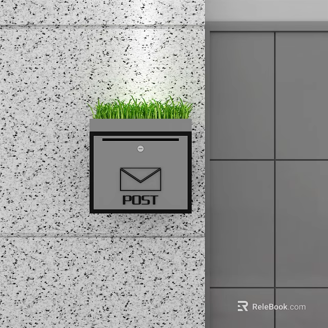 Public Wall Mounted Postbox With POST Sign And Envelope Icon With Green Grass On Top 3d model 