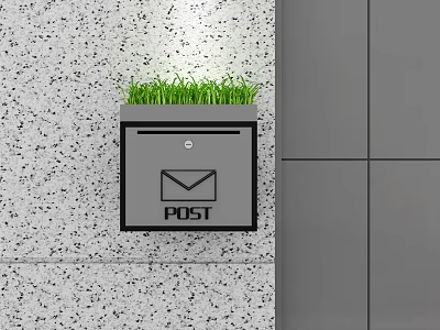 Public Wall Mounted Postbox With POST Sign And Envelope Icon With Green Grass On Top 3d model