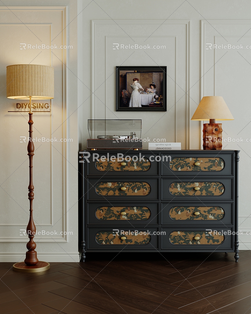 French Style Entrance Cabinet Antique Entrance Cabinet French Style Antique Floor Lamp Antique Table Lamp 3d model