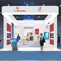 China Telecom Exhibition Booth With White Red Design And Reception Desk Area