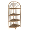 Wooden Shelving Unit With Arched Top And Four Tier Slatted Design