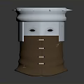 Cylindrical Decorative Component With Shiny Metallic Top And Textured Brown Leather Base