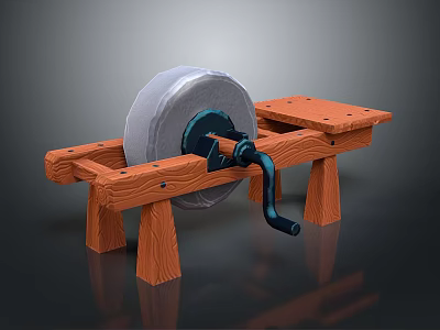 Hand Operated Grinding Wheel Tool with Wooden Workbench and Crank Handle 3d model