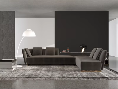 Modern Living Room Interior With Gray Sectional Sofa Floor Lamp Side Table And Area Rug 3d model