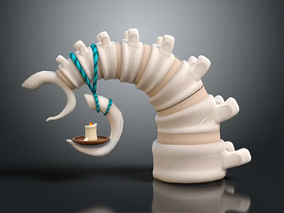 Artistic White Furniture with Curved Design Blue Rope Accents and Small Tray Holding Candle 3d model