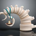 Artistic White Furniture with Curved Design Blue Rope Accents and Small Tray Holding Candle