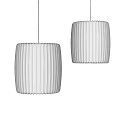 Two White Pleated Pendant Lights in Minimalist Interior With Light Grey Wall
