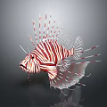 Aquatic Animal Lionfish With Red And White Striped Body And Spiny Fins