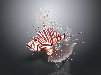 Aquatic Animal Lionfish With Red And White Striped Body And Spiny Fins 3d model Aquatic Animal Lionfish With Red And White Striped Body And Spiny Fins 3d model