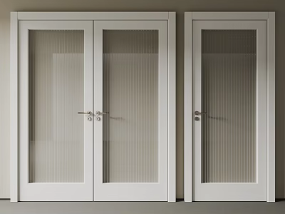 White Double Doors With Ribbed Glass For Modern Home Interior Design 3d model