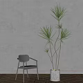 Stylish Leisure Chair With Tall Plant Against Gray Wall On Wooden Floor