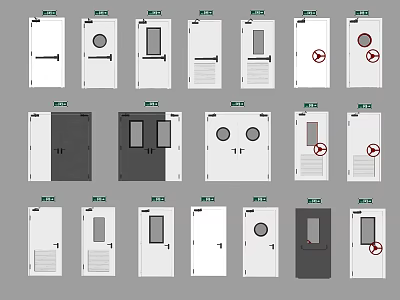 Various Exit Door Designs With Different Styles Windows And No Entry Signs 3d model