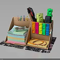 Practical Office Supplies Organizer With Colorful Sticky Notes Paper Clips Scissors Tape And Notebook Pads