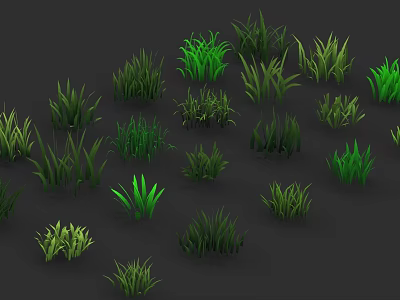 Green Grass Collection With Various Heights And Different Shapes On Dark Background 3d model