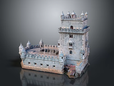 Ancient Stone Tower Architecture With Historic Spires Ornate Windows And Balconies Design 3d model