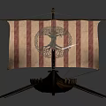 Viking Warriors Sailing Longship With Red White Striped Sail And Dragon Motif On Hull