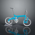 Blue Foldable Bicycle With Gray Seat White Rims And Display Stand