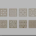 Traditional Decorative Lattice Windows Featuring Eight Different Square Patterns 3d model