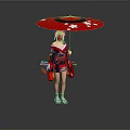 Anime Style Samurai Character In Traditional Outfit With Pink Cherry Blossom Umbrella