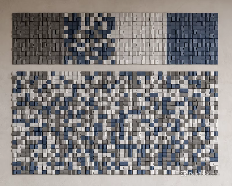 Modern Wall Decor With Geometric Square Patterns In Blue Gray White Tones 3d model
