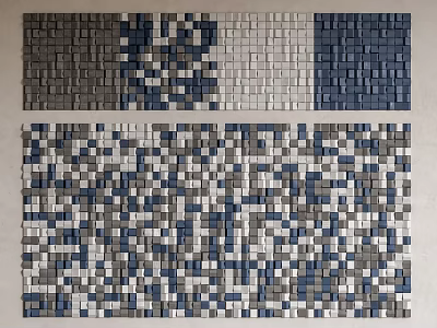 Modern Wall Decor With Geometric Square Patterns In Blue Gray White Tones 3d model