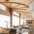 Modern Lounge Area With Wooden Beams Large Windows And Comfortable Sofa Seating