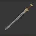 Elegant Decorative Sword With Metallic Blade Red Hilt And Golden Accents