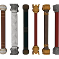 Various Decorative Columns With Classical Designs And Metallic Finishes 3d model