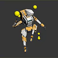Game Movie Character Orange White Robot Juggling Multiple Yellow Balls In Dynamic Pose