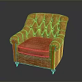 Elegant Orange Armchair With Velvet Upholstery Button Tufted Design And Wooden Legs