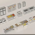 Different Types Of Kitchen Equipment Including Cabinets Ovens And Display Counters