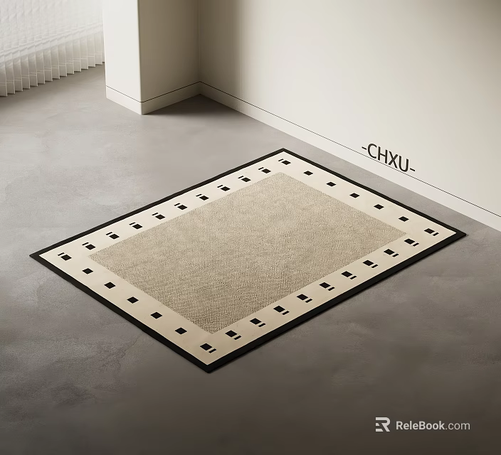 Square Beige Rug With Black Geometric Border For Modern Living Room Floor 3d model 
