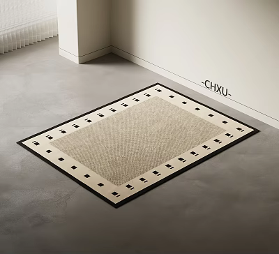 Square Beige Rug With Black Geometric Border For Modern Living Room Floor 3d model