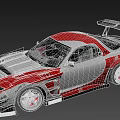 Red And White Modified Sports Car With Large Rear Wing And Aerodynamic Body Kit