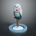White Owl Figurine Holding Red Envelope Perched On Wooden Post With Circular Snowy Base