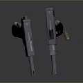 Double Black Metal Pistols With Shiny Surface And Tactical Grips On Dark Background