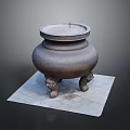 Traditional Bronze Incense Burner With Three Legged Design On Square Stone Slab Base