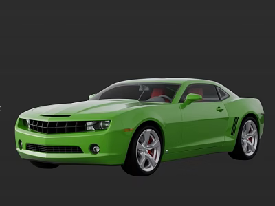 Green Chevrolet Camaro Sports Coupe With Sleek Body Design Alloy Wheels And Red Seats 3d model