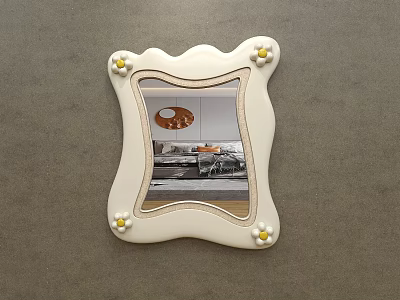 White Wavy Frame Mirror With Yellow Flower Decorations For Home Decor 3d model