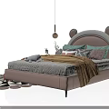 Adorable Kids Bed with Bear Ear Headboard Pink White Design Soft Pillows and Plush Toy