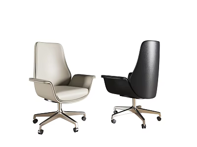Ergonomic Light and Black Leather Office Chairs with Modern Swivel Base and Wheels 3d model