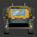 Yellow Sci Fi Utility Vehicle With Large Tires And Roof Equipment