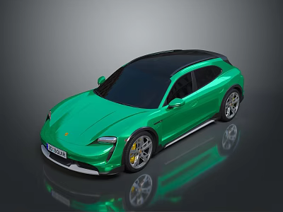 Green Porsche Electric Sports Car With Black Roof And Sleek Modern Design 3d model