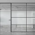 Modern Office Interior With Glass Partition And Frosted Glass Panels Tile Floor And Ceiling Lights