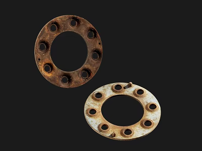 Rusted and Light Colored Metal Rings With Multiple Holes on Black Background 3d model