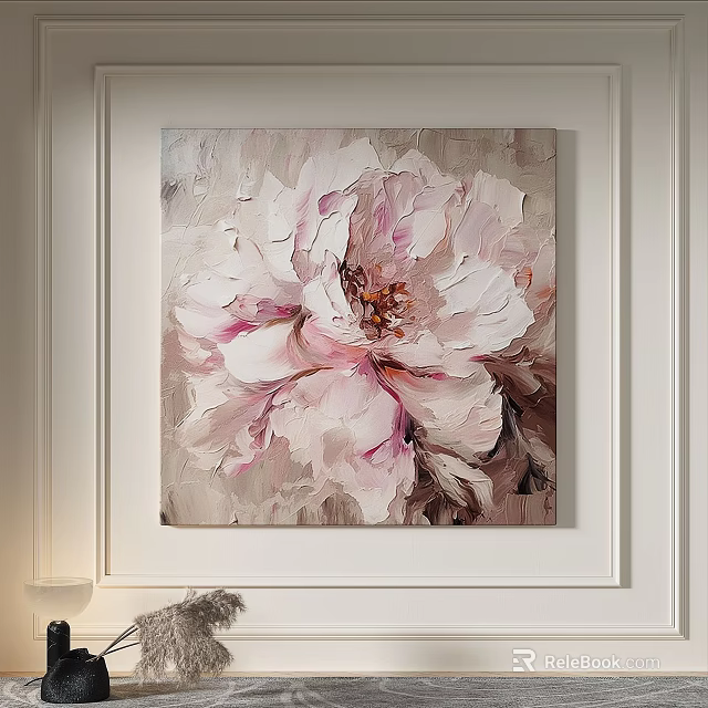 Abstract Pink Peony Flower Painting With Soft Brushstrokes On Canvas Wall Art 3d model 