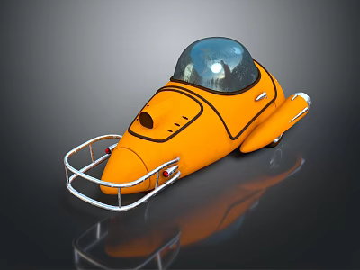 Orange Streamlined Water Vehicle With Transparent Cockpit And Front Metal Guardrail 3d model